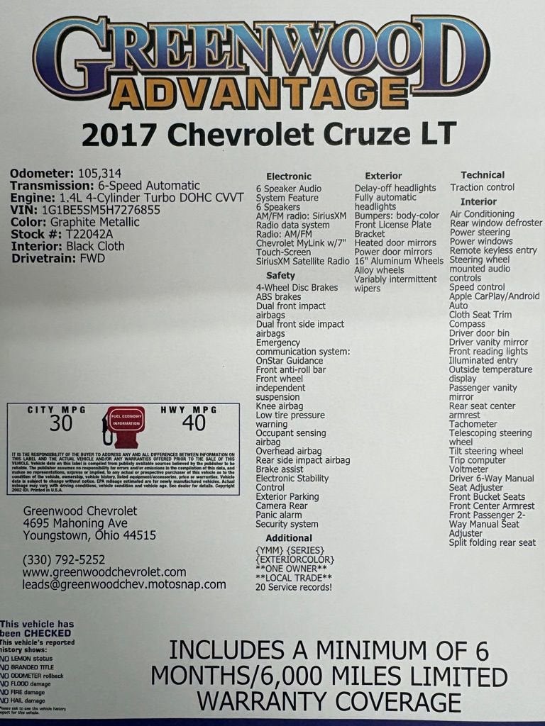 2017 Chevrolet Cruze LT