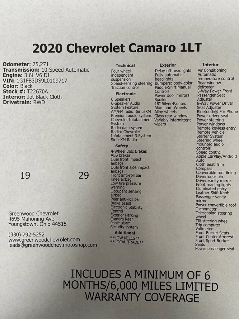 2020 Chevrolet Camaro 1LT