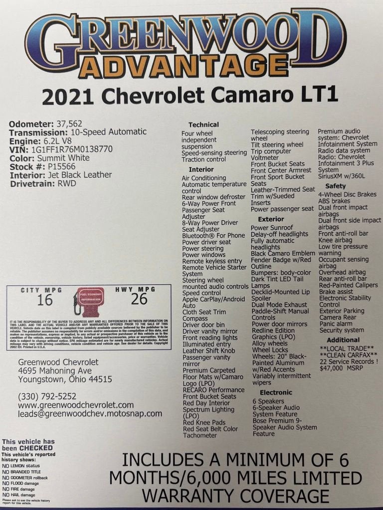 2021 Chevrolet Camaro LT1