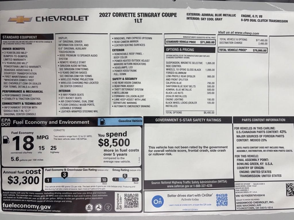 2027 Chevrolet Corvette Stingray 1LT