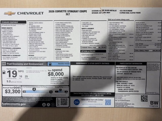 2026 Chevrolet Corvette Stingray 3LT