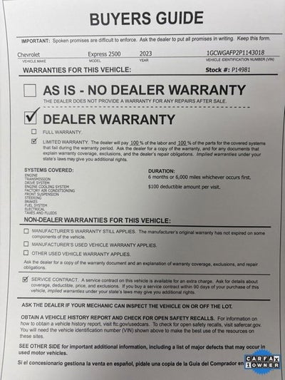 2023 Chevrolet Express Cargo 2500 WT