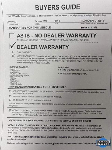 2023 Chevrolet Express Cargo 2500 WT