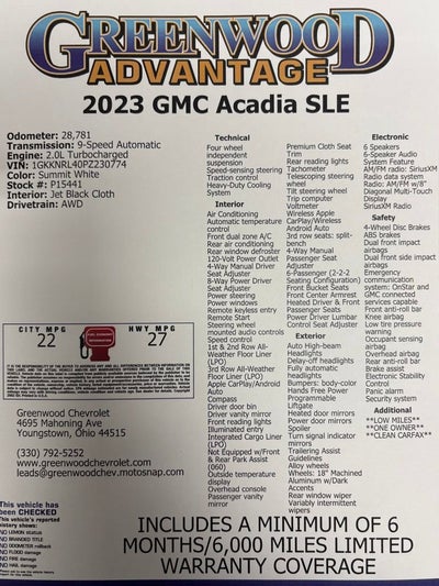 2023 GMC Acadia SLE
