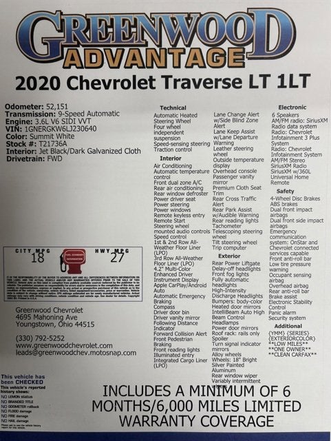 2020 Chevrolet Traverse LT Cloth