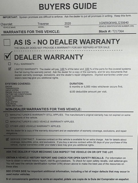 2020 Chevrolet Traverse LT Cloth