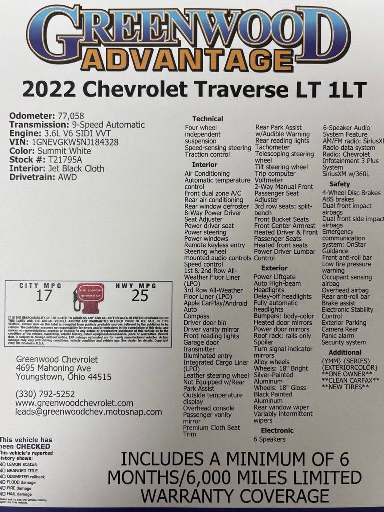 2022 Chevrolet Traverse LT Cloth