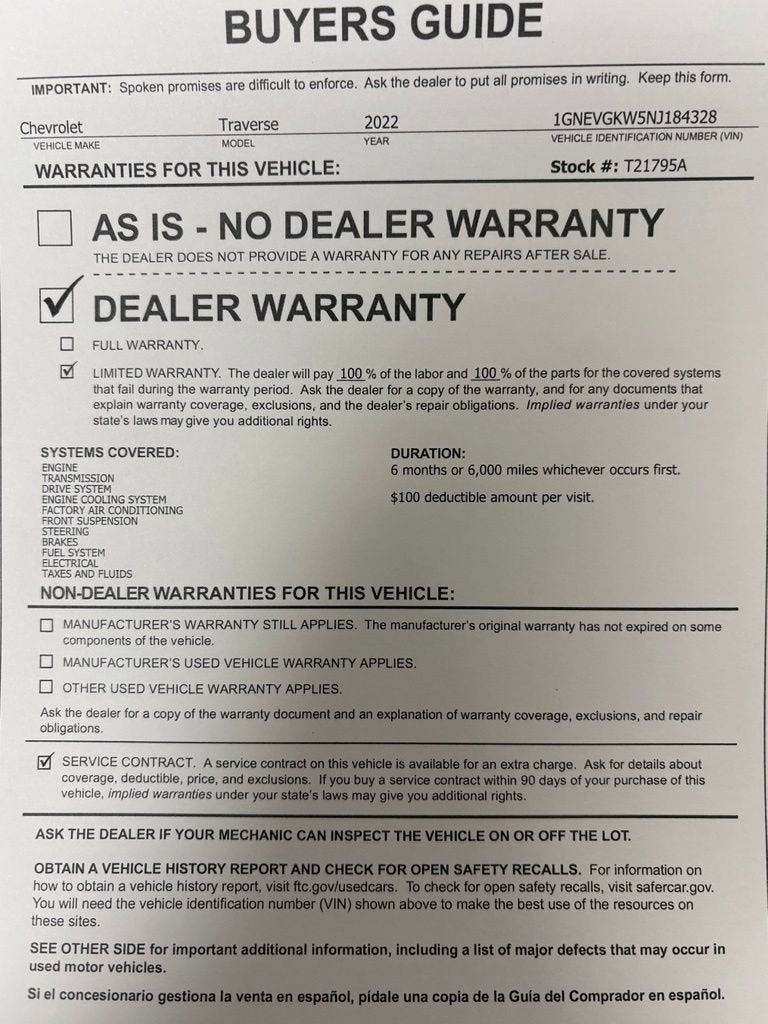 2022 Chevrolet Traverse LT Cloth