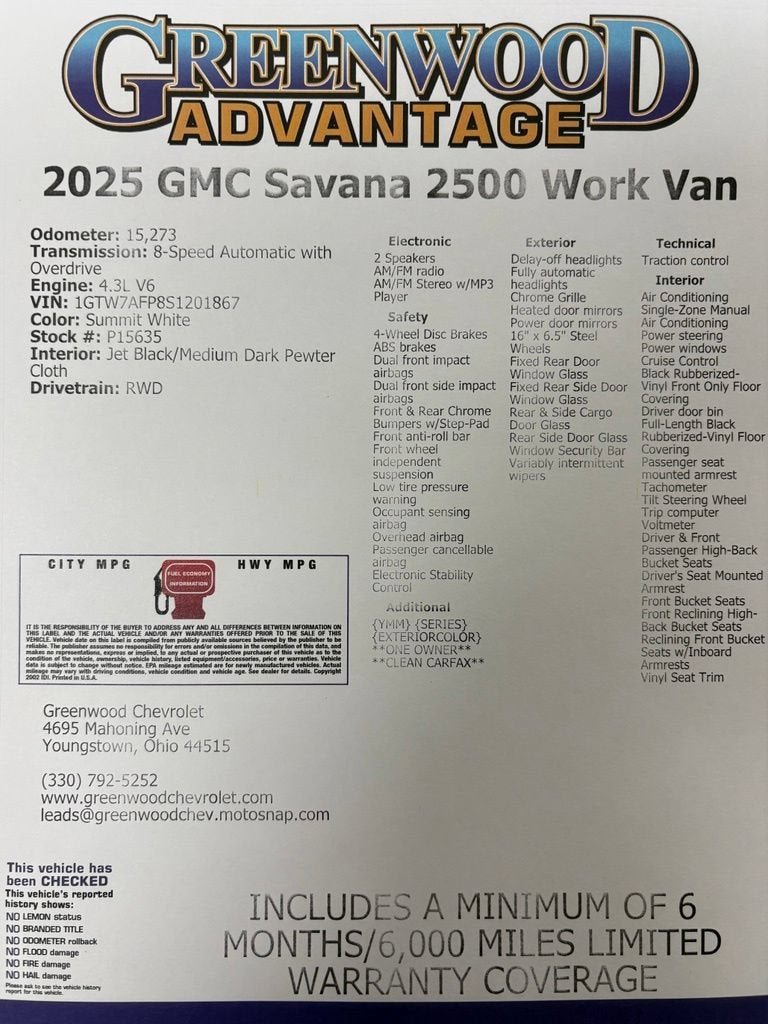 2025 GMC Savana Cargo Work Van