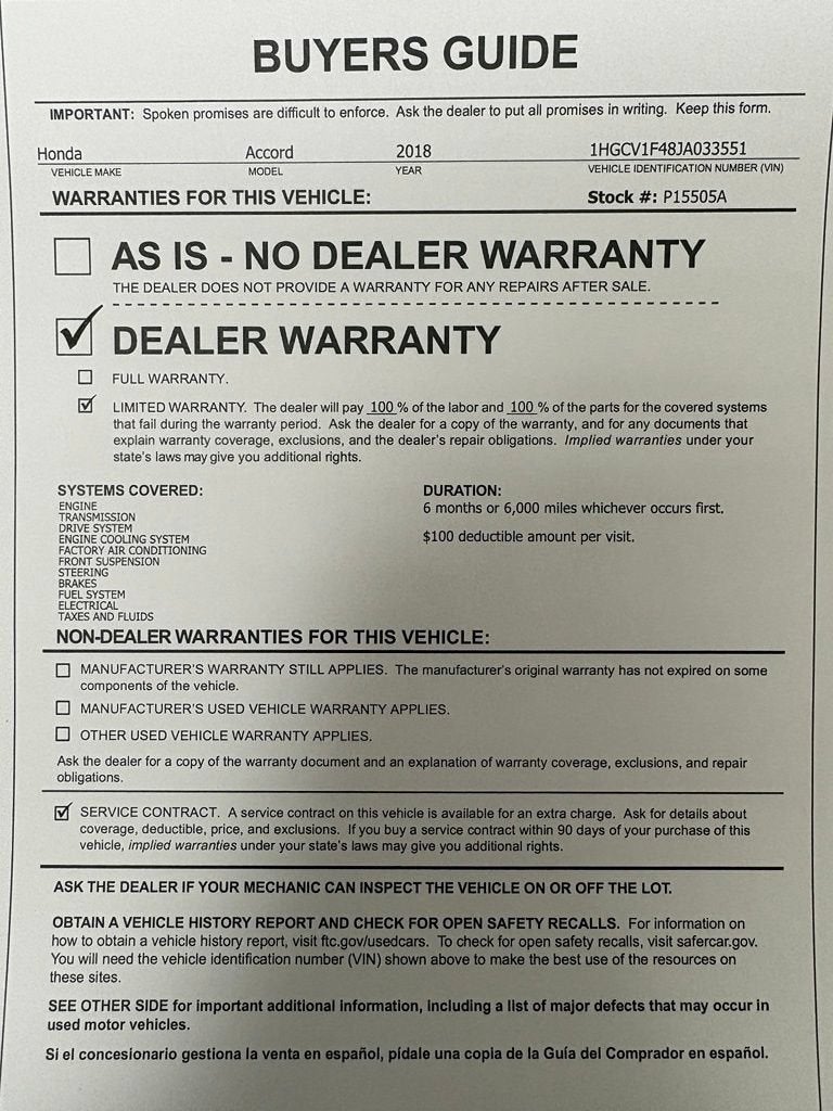 2018 Honda Accord Sedan EX 1.5T
