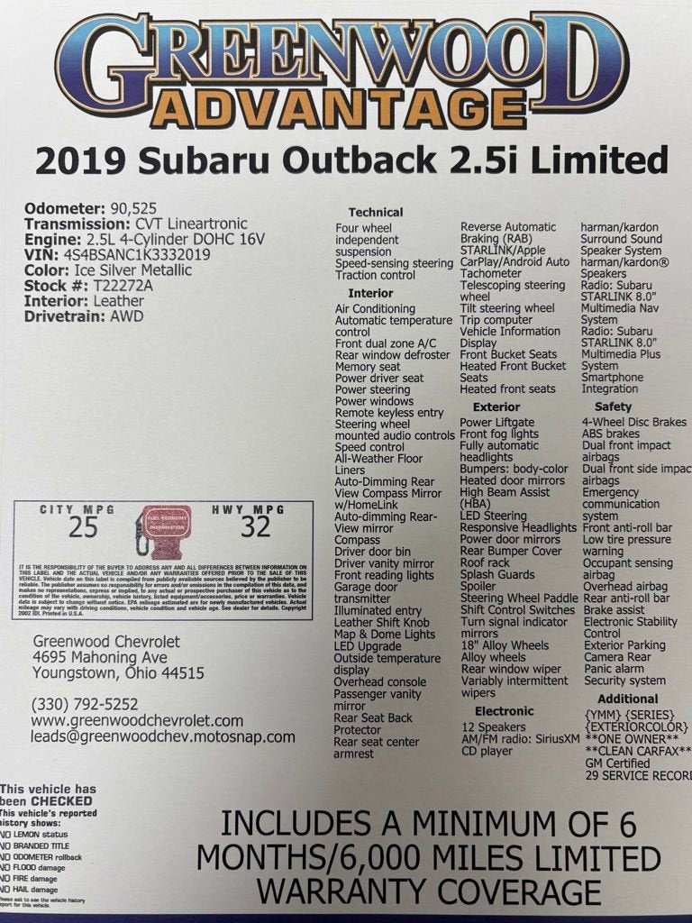 2019 Subaru Outback Limited
