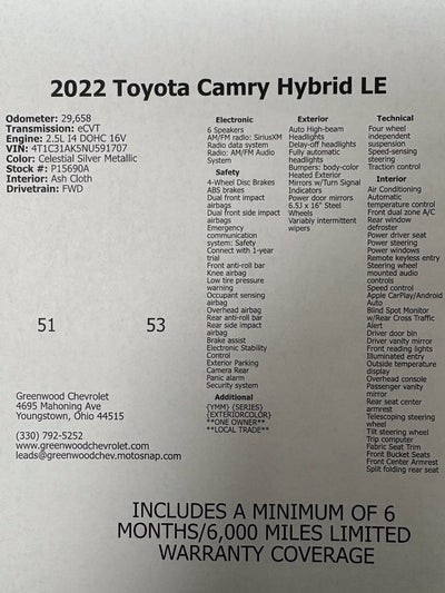 2022 Toyota Camry Hybrid LE