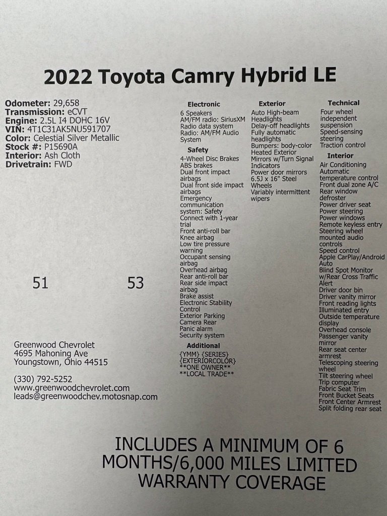 2022 Toyota Camry Hybrid LE