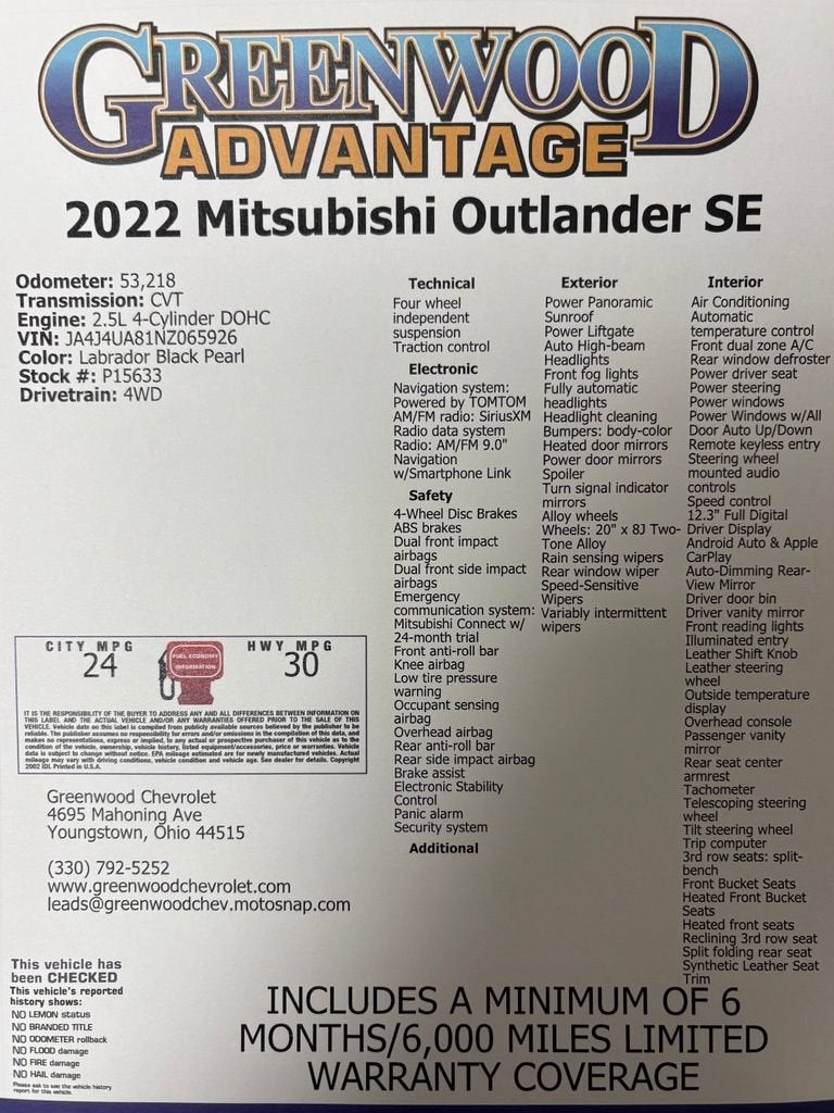 2022 Mitsubishi Outlander SE
