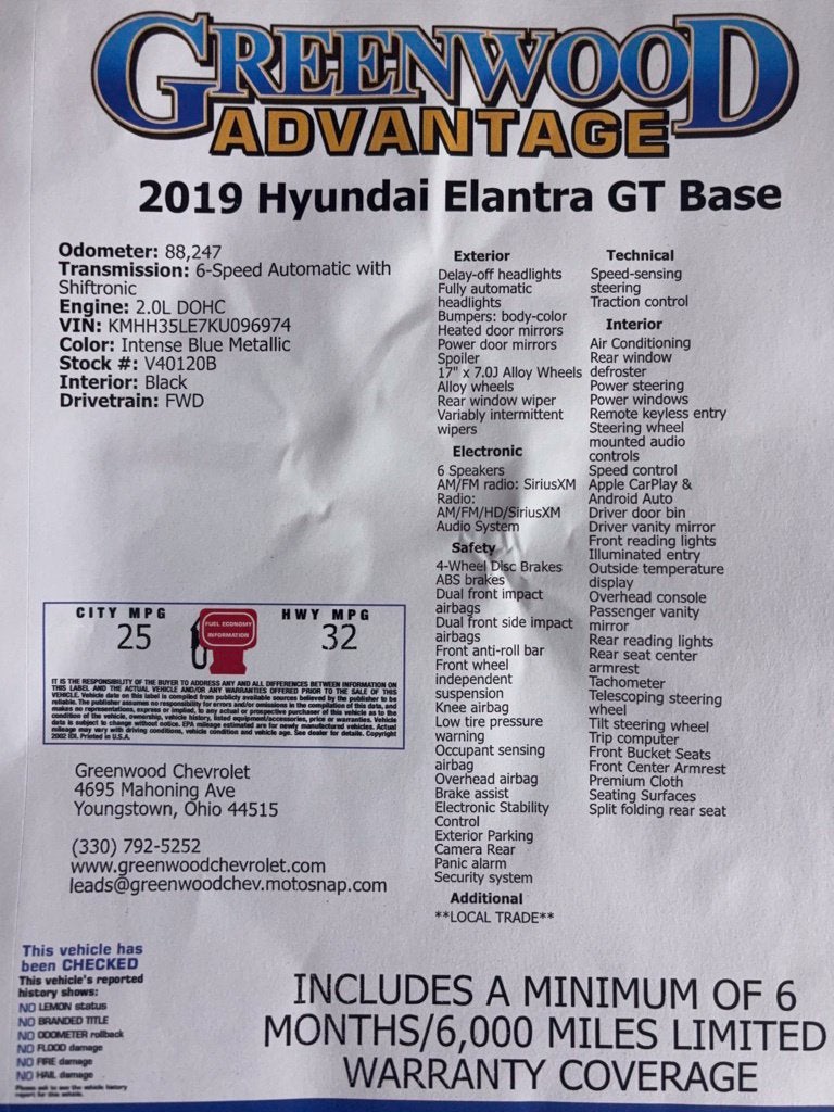 2019 Hyundai Elantra GT GT