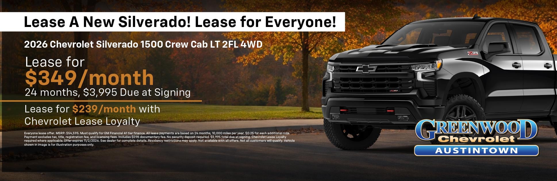 Silverado with payments on fall background