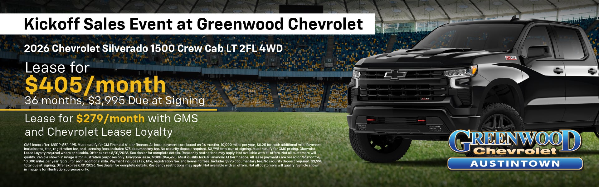 Silverado on football field with offer