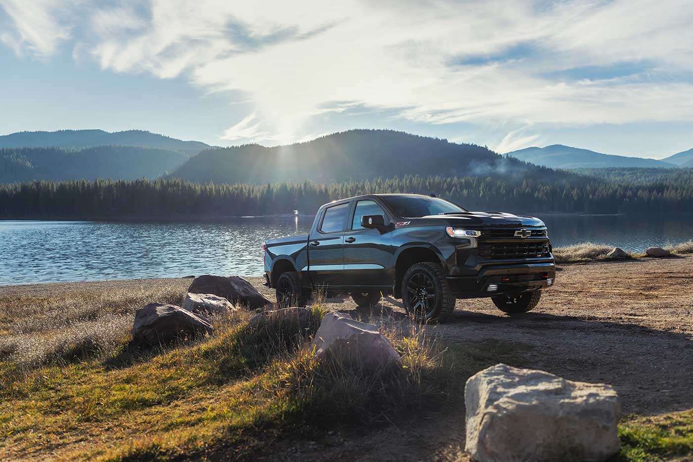 Silverado by a scenic lake